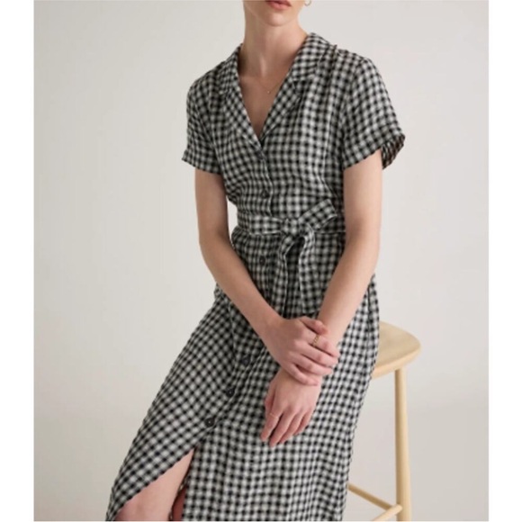 Quince 100% European Linen Gingham Midi Dress | Black & White | Size Large NWT - Picture 1 of 10